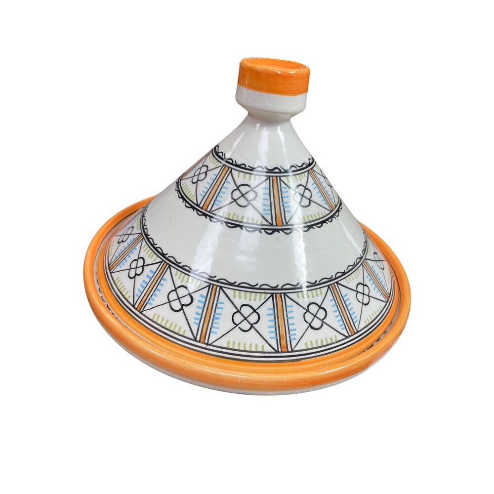 Moroccan Fes Glazed Handpainted Tagine Artisan Pottery 8"x9.5" SKU 9340-R1S2
